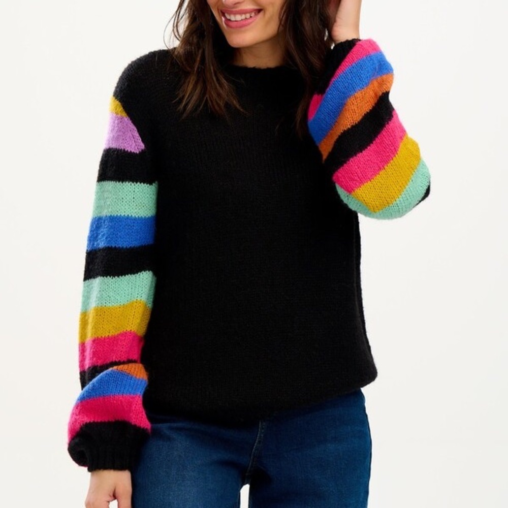 Wolf & Badger Sugerhill Brighton Essie Jumper Black, Rainbow Sleeves - US 12
